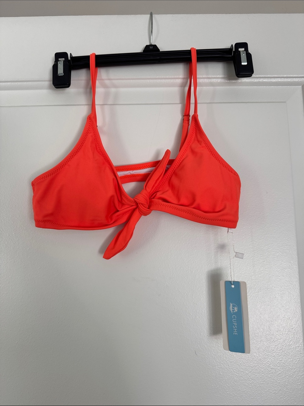 Cupshe Neon Coral Tie-Front Bandeau Bikini Top